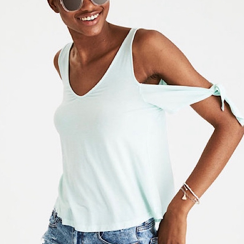 American Eagle Soft & Sexy Mint Cold Shoulder Top